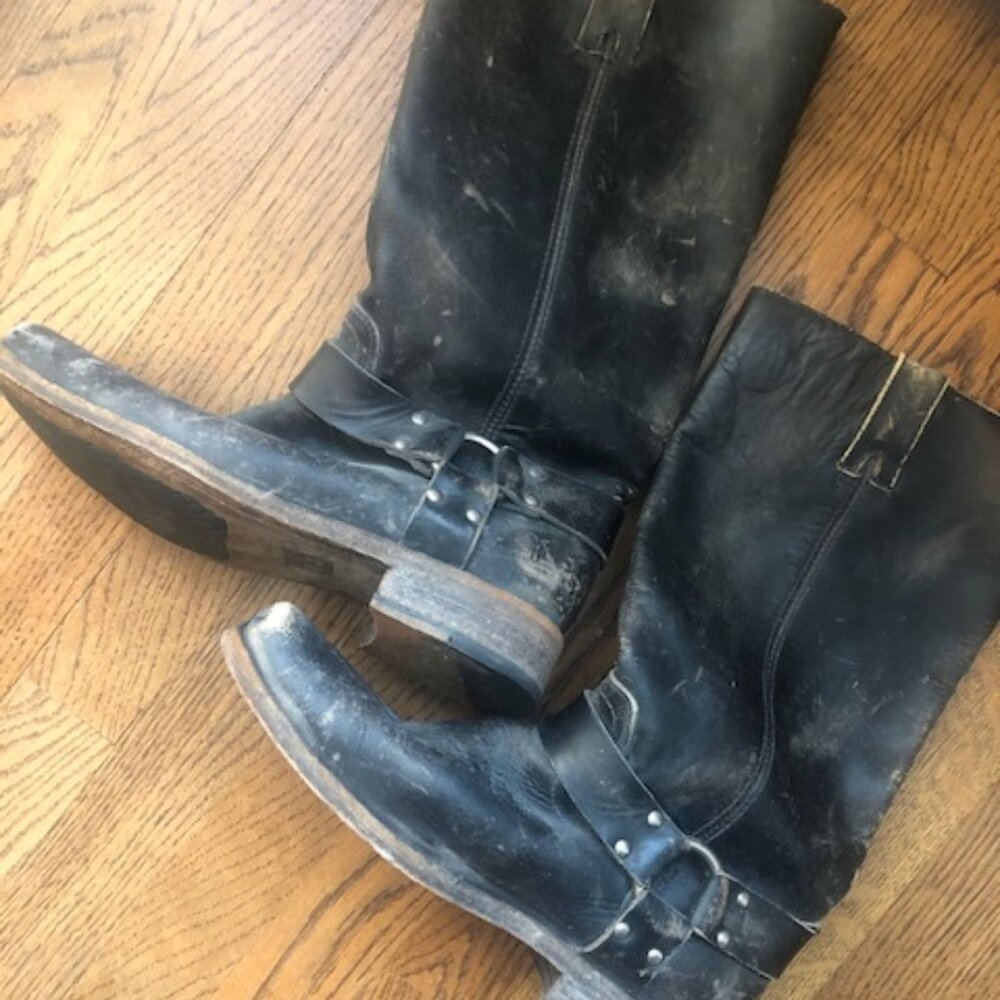 Frye Harness Tall Black "distressed" Boots - Size Women's 9.5 (black)